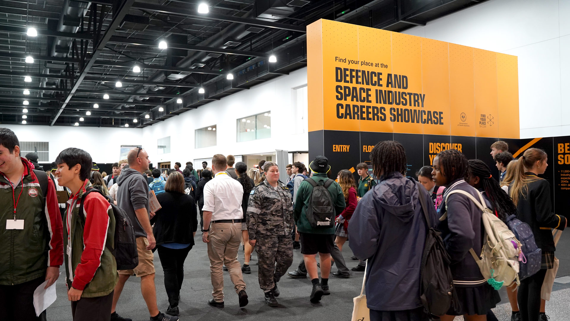 Students and guests attending the Defence and Space Industry Careers Showcase 2025 in large hall